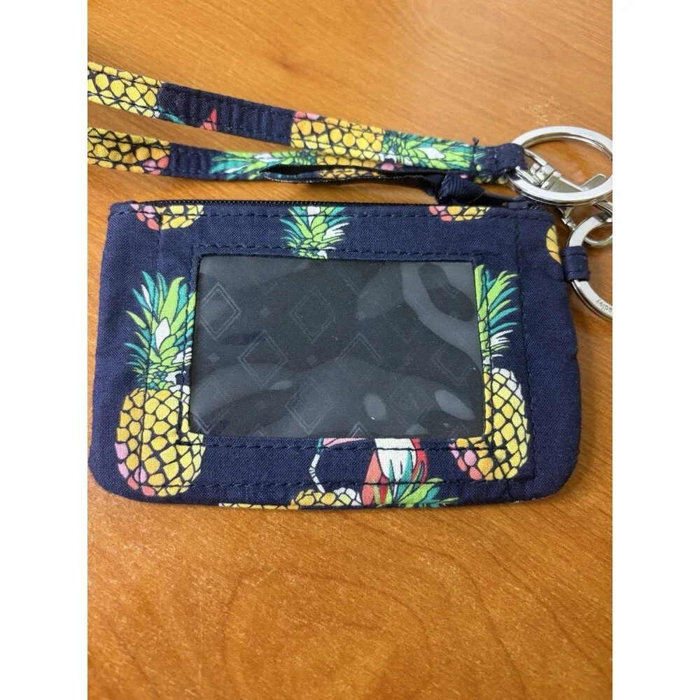 Vera Bradley Signature Lanyard And Zip ID Case Navy Toucan Party/pineapple 5x3.5